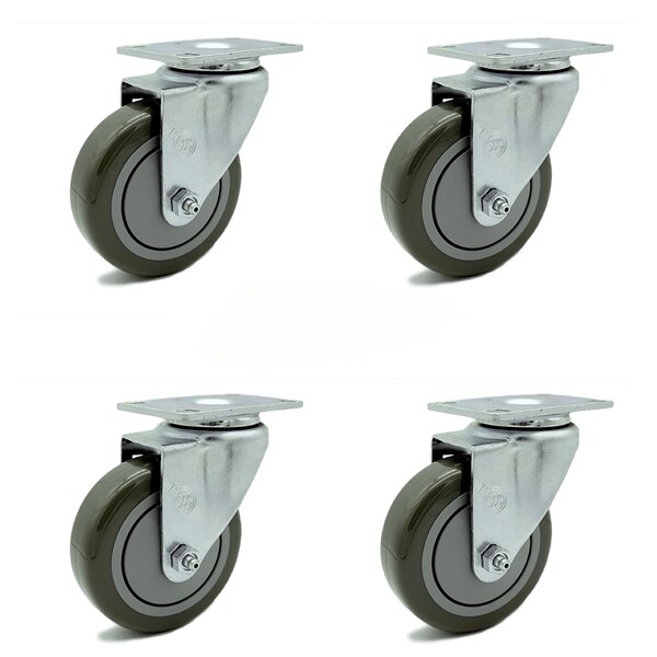 4 Inch Gray Polyurethane Wheel Swivel Top Plate Caster Set